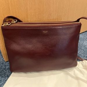 Classic Celine Trio Bag Lambskin Large in Burgundy Color